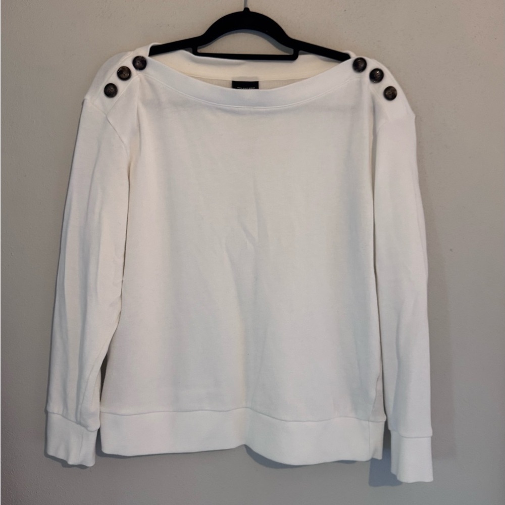 Who What Wear Size XL White Sweater/dressy Sweatshirt with Button Detail